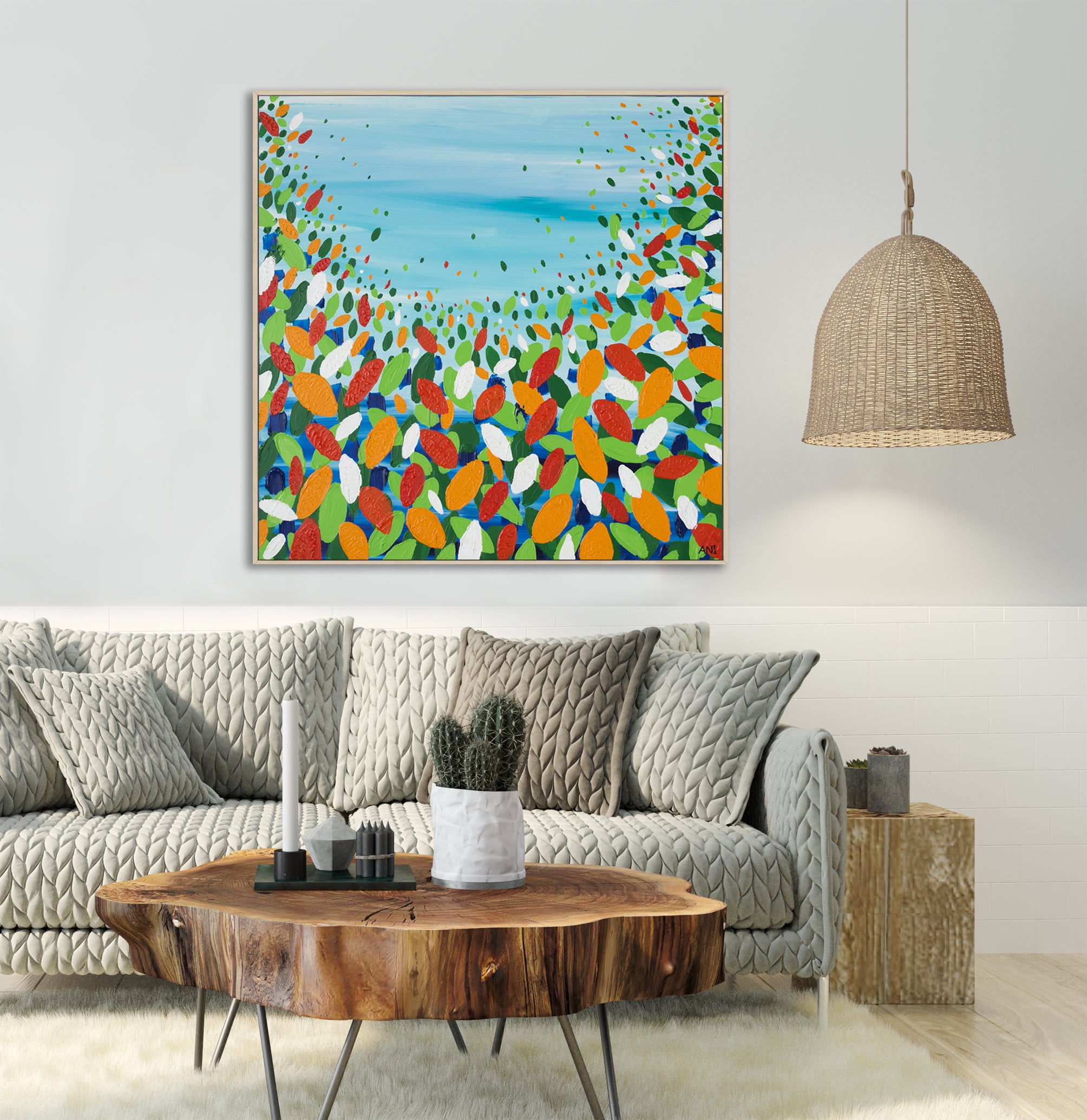 "Chakra Leaves" – Original abstract energy painting by Australian artist Ani Ipradjian, inspired by nature, healing chakras, and Australia’s earthy landscape, featuring organic forms and grounding tones.