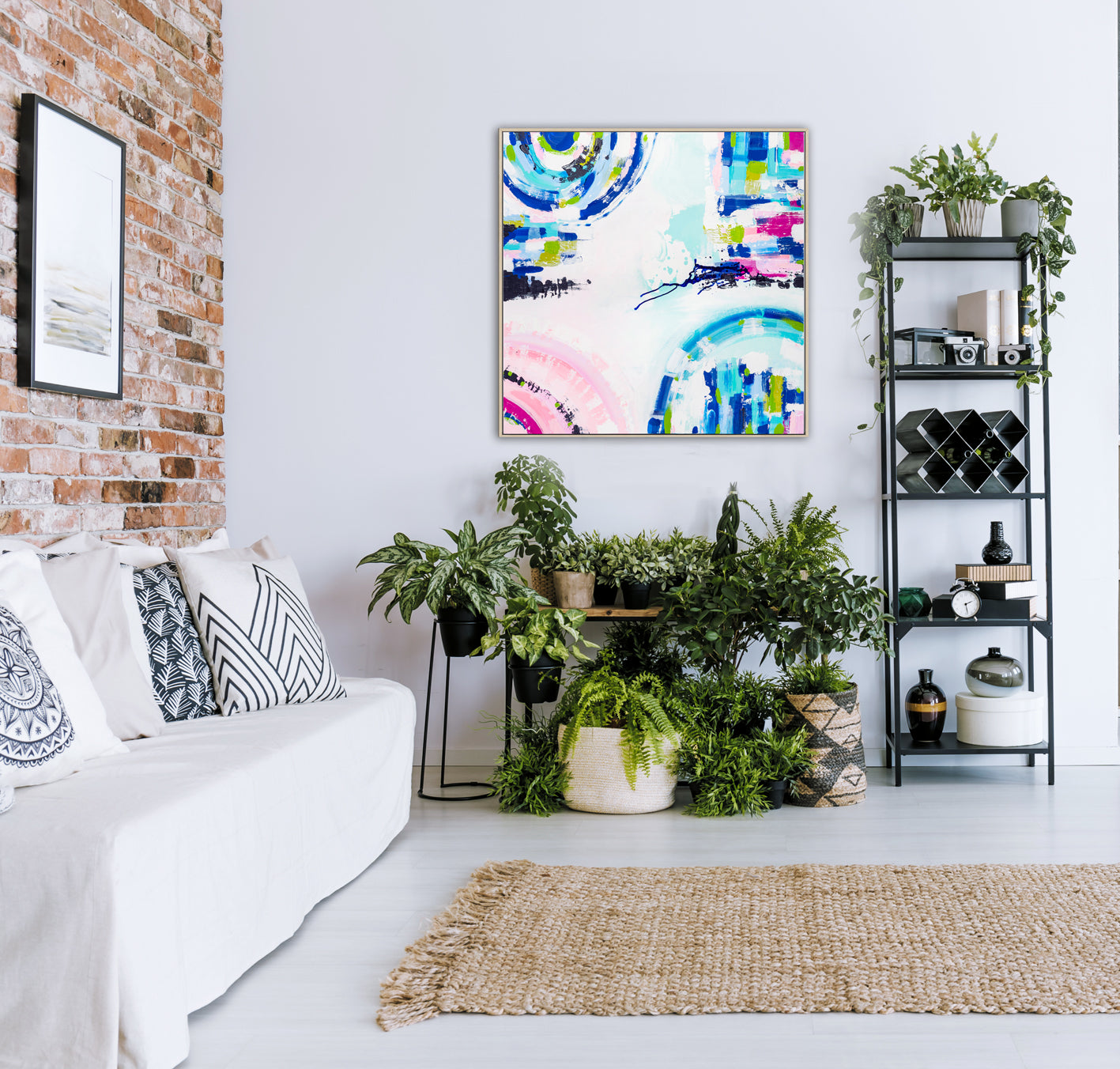 Original abstract painting titled "Port Melbourne Spirit" by Australian artist Ani Ipradjian, depicting the vibrant transition of Melbourne's cityscape to its coastal edge, with dynamic forms and earthy tones capturing the essence of Port Melbourne from dawn to dusk.