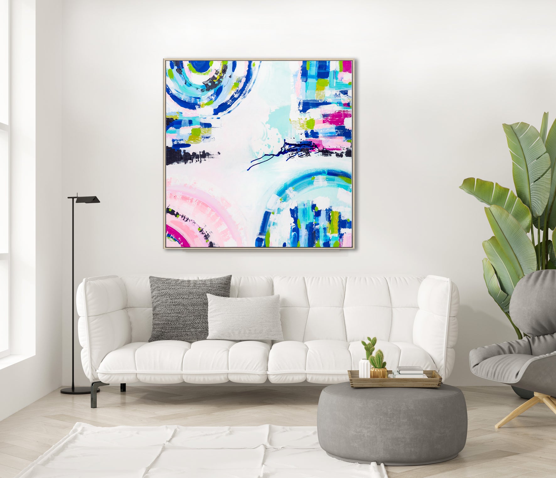 Original abstract painting titled "Port Melbourne Spirit" by Australian artist Ani Ipradjian, depicting the vibrant transition of Melbourne's cityscape to its coastal edge, with dynamic forms and earthy tones capturing the essence of Port Melbourne from dawn to dusk.