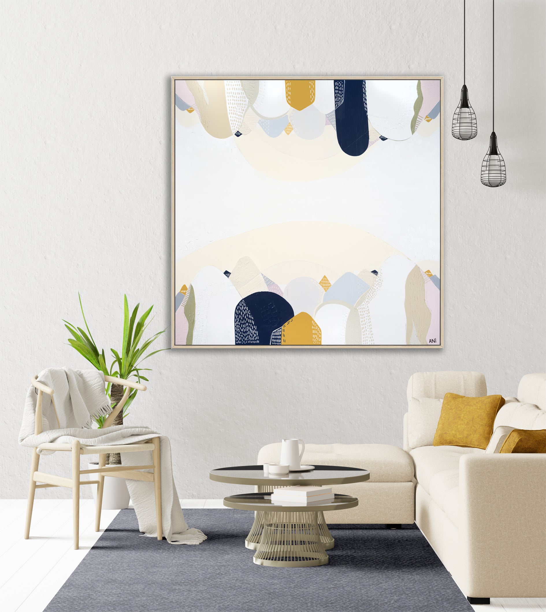 "Abstract landscape print of the Snowy Mountains by Australian artist Ani Ipradjian, inspired by the alpine region in New South Wales. Features cool tones and natural textures representing Australia’s highest mountain range. Ideal for nature lovers, collectors of Australian landscape art, and interior design styling."