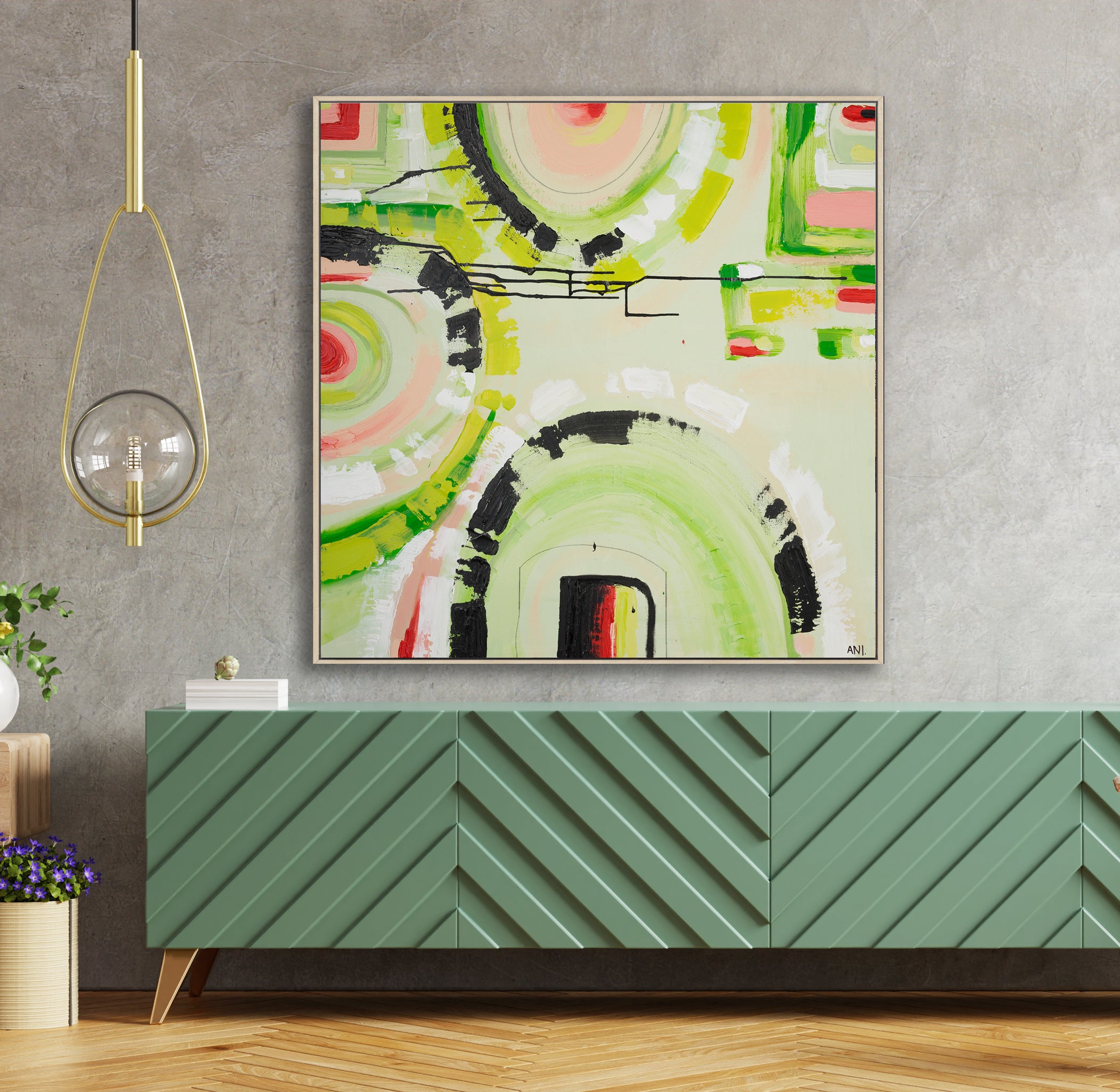 "Watermelon Dreams" – Original abstract painting by Australian artist Ani Ipradjian, inspired by the bright, juicy colours of watermelon and the joy of summer in Australia.