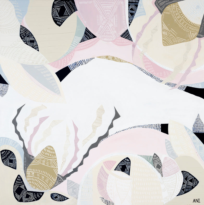 "Wildflower Country" – Original abstract landscape painting by Australian artist Ani Ipradjian, inspired by Western Australia’s wildflower season and pink lake regions near Esperance, featuring vibrant floral tones and native plant forms.