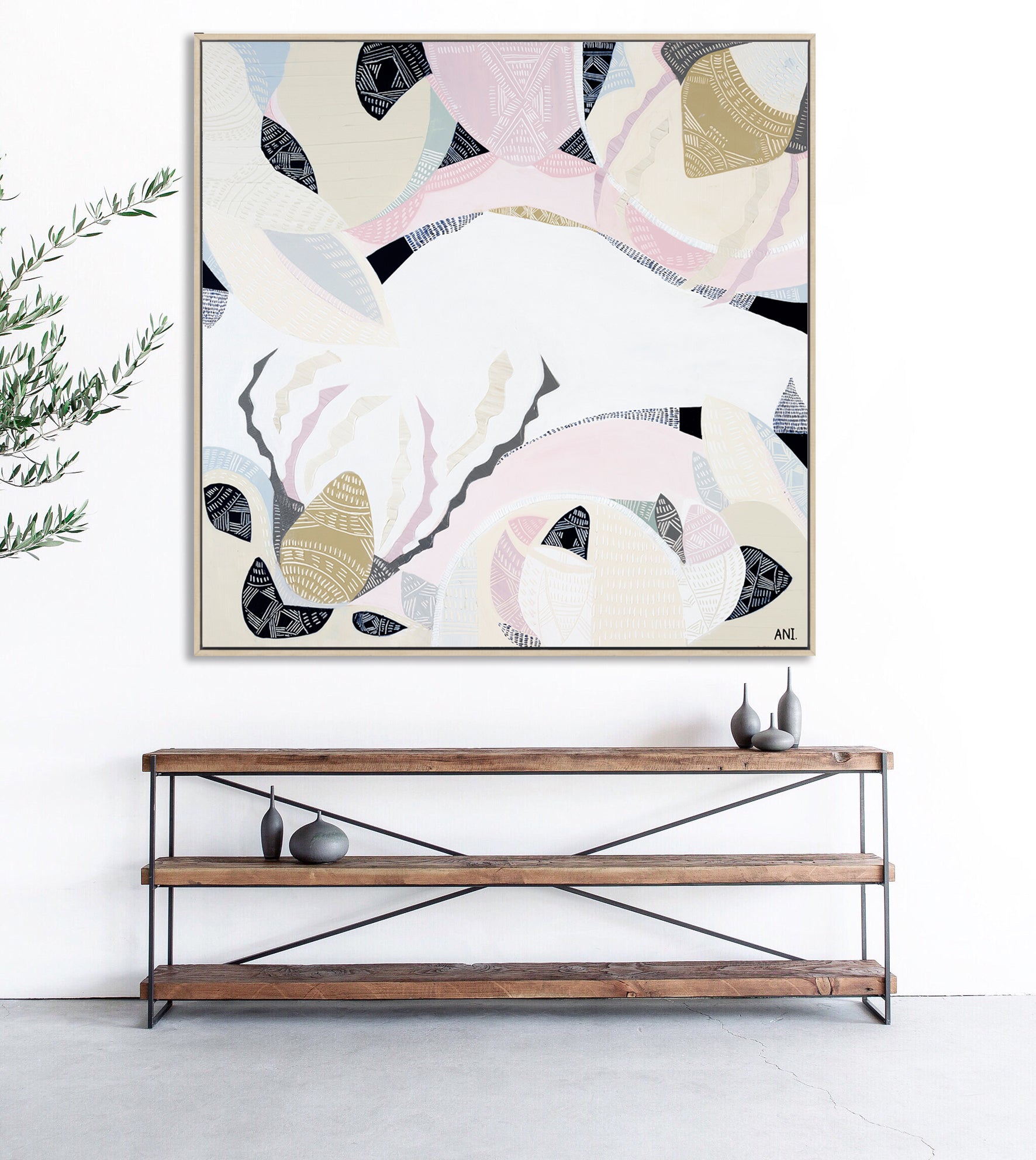 "Wildflower Country" – Original abstract landscape painting by Australian artist Ani Ipradjian, inspired by Western Australia’s wildflower season and pink lake regions near Esperance, featuring vibrant floral tones and native plant forms.