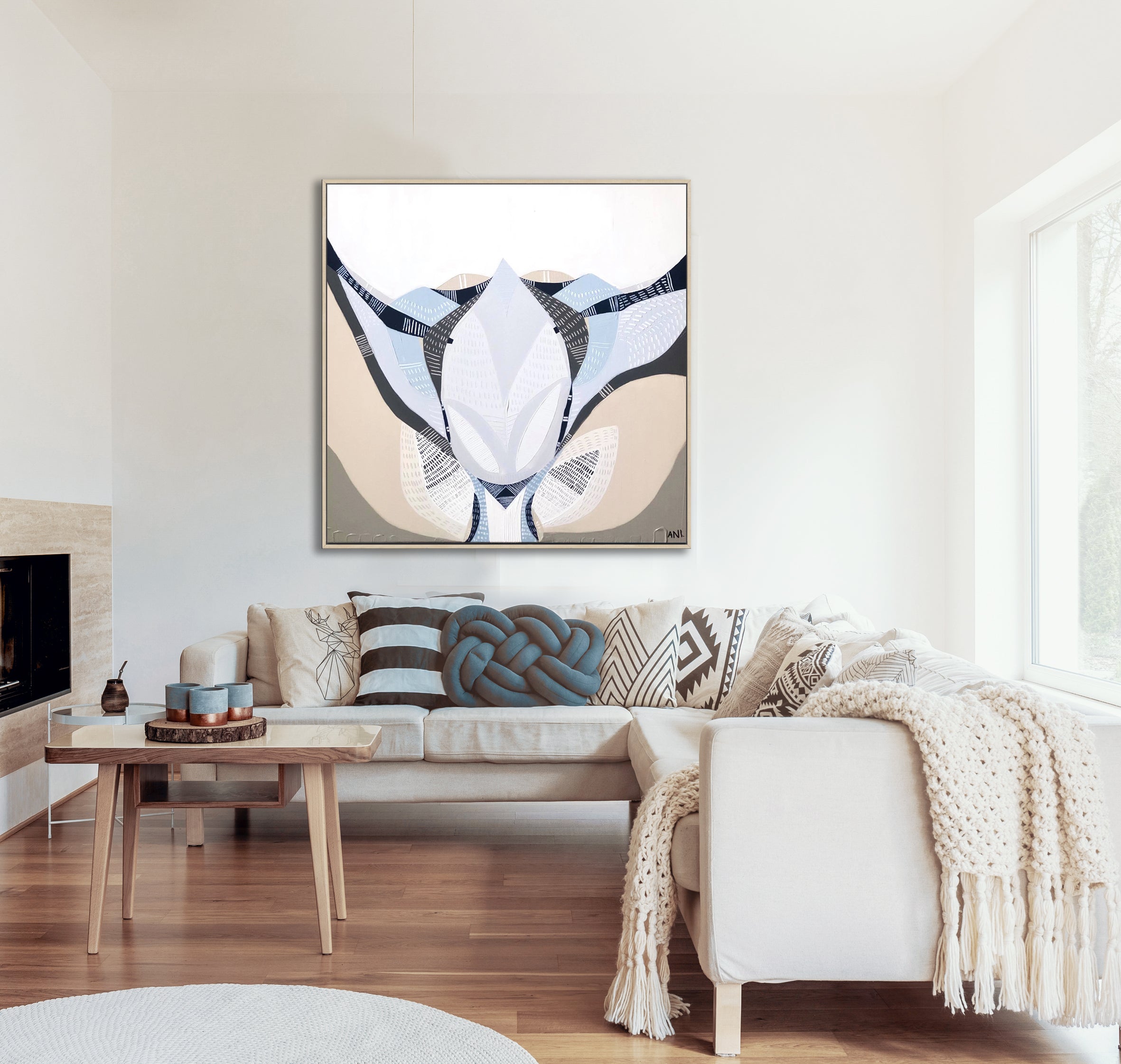 "Protea Under the Sea 1" – Original floral painting by Australian artist Ani Ipradjian, featuring a blooming Protea flower in layered textures symbolizing growth and transformation.